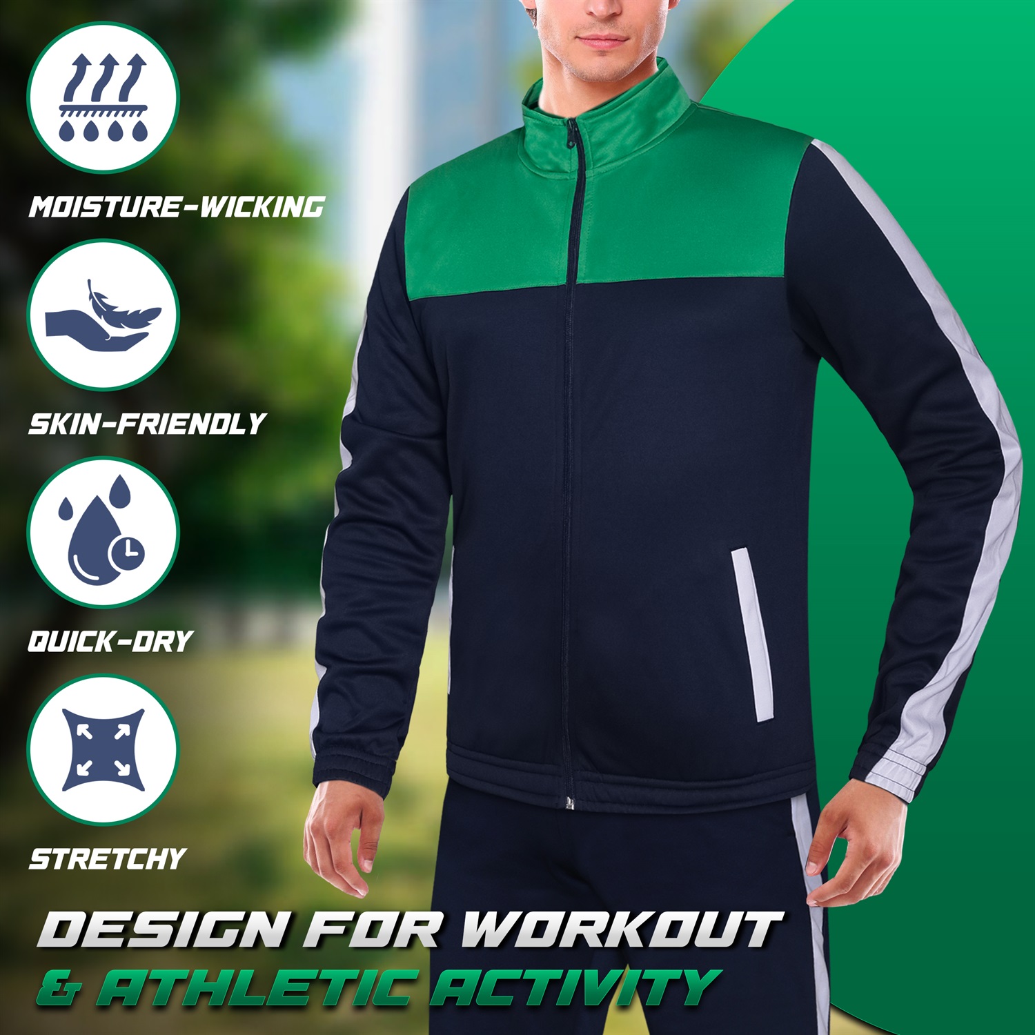 Green/Navy Blue Premium Athletic Tracksuit – Designed for Performance and Comfort - Image 3